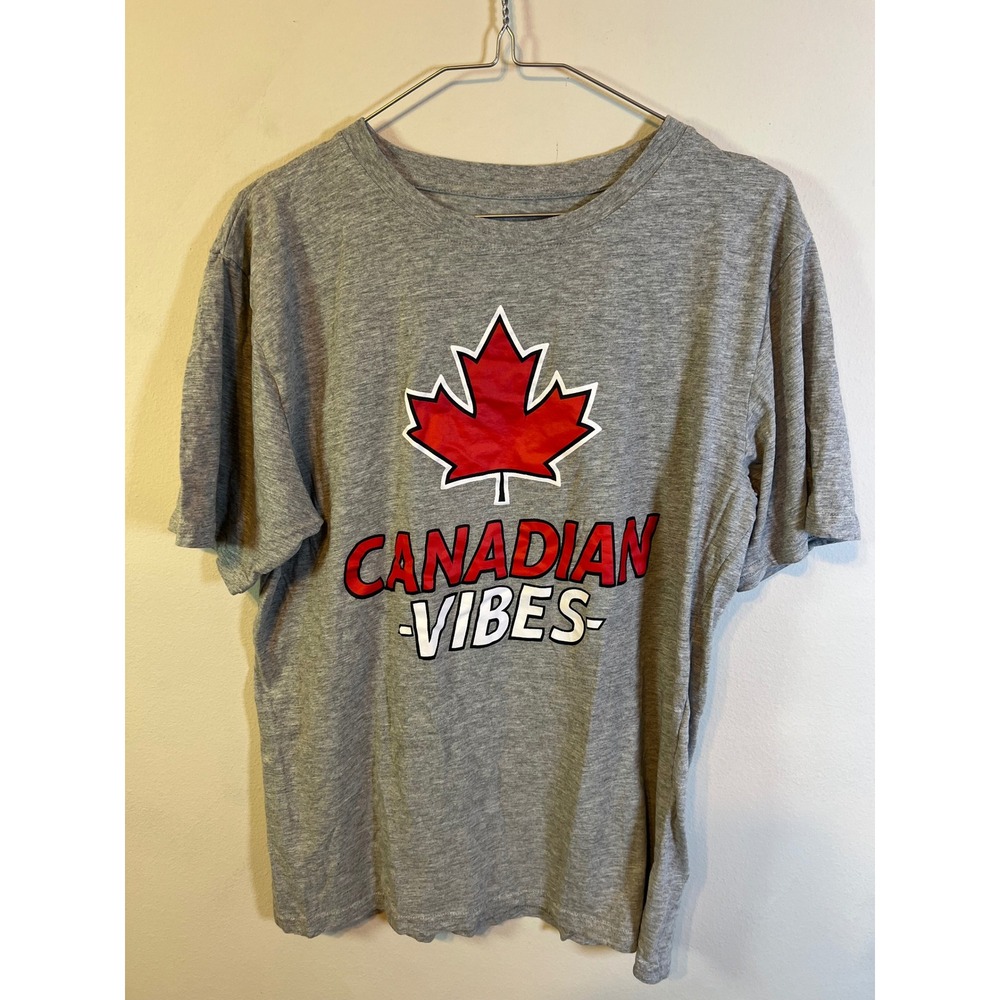 Unbranded Mens T-Shirt Canadian Vibes Maple Leaf Graphic Gray Large